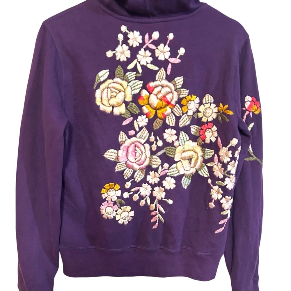 Y2K Lucky brand L zip up hoodie floral embroidered sweatshirt boho hippie 00s - Picture 12 of 16